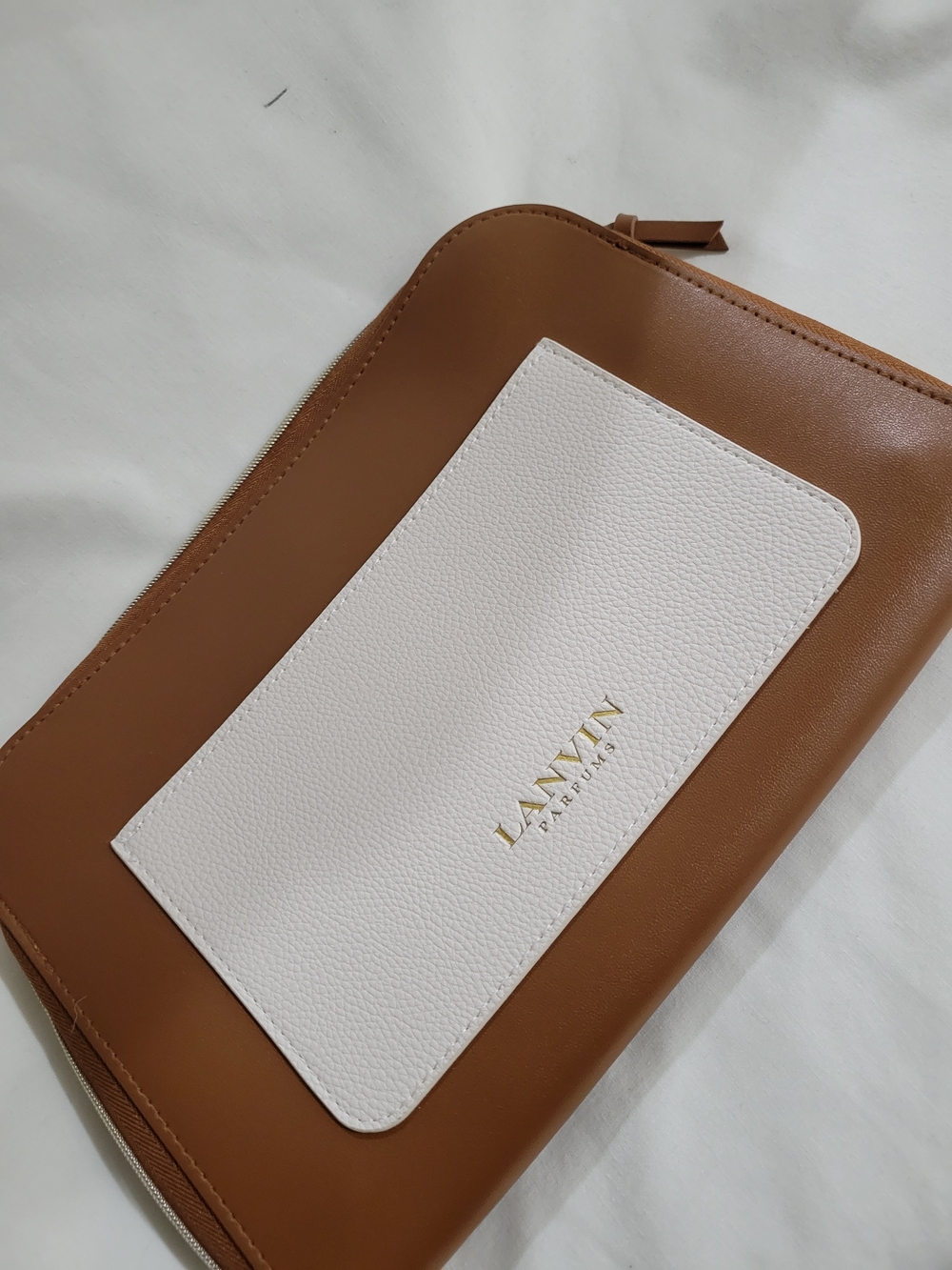 LANVIN White & Tan Leather Zip Pouch